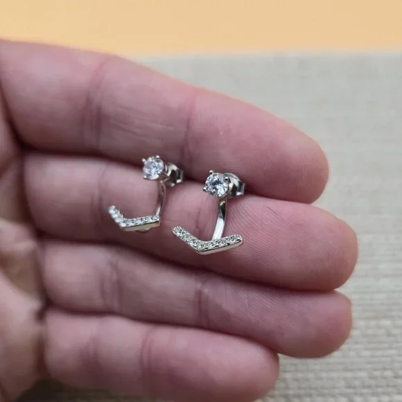 Sterling Silver Cubic Zirconia Gemstone Anchor Earrings A5064 - Picture 4 of 7